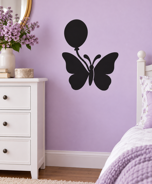 Balloon and butterfly vinyl wall decal with black balloon and butterfly silhouette