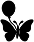 Balloon and butterfly vinyl decal, black balloon with butterfly wing silhouette close-up