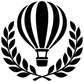 Black hot-air balloon and laurel leaf vinyl decal, centered wreath design