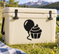 Vinyl balloon and cupcake decal on white cooler lid, black silhouette