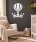 Hot-air balloon and crown vinyl decal in black and white