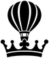 Hot-air balloon and crown vinyl decal, bold black outline with white stripes
