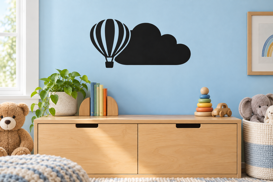 Balloon and cloud vinyl wall decal in black silhouette shape