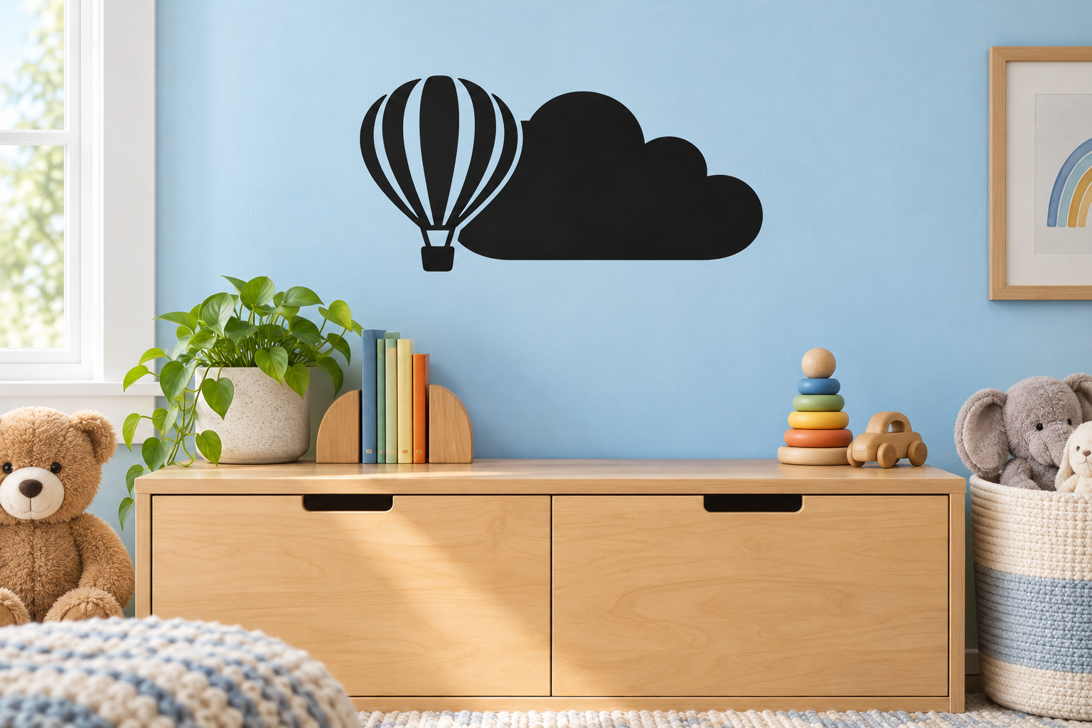 Balloon and cloud vinyl wall decal in black silhouette shape