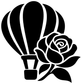 Black hot-air balloon and rose vinyl decal with bold graphic outlines