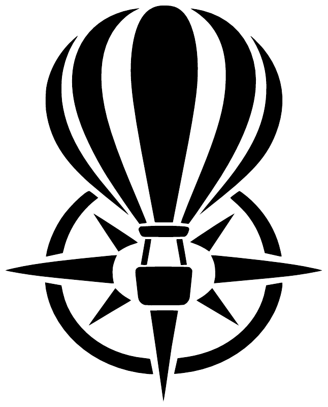 Black and white hot air balloon and compass vinyl decal with starburst accents