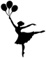 Dancing ballerina vinyl wall decal with balloon cluster, black silhouette