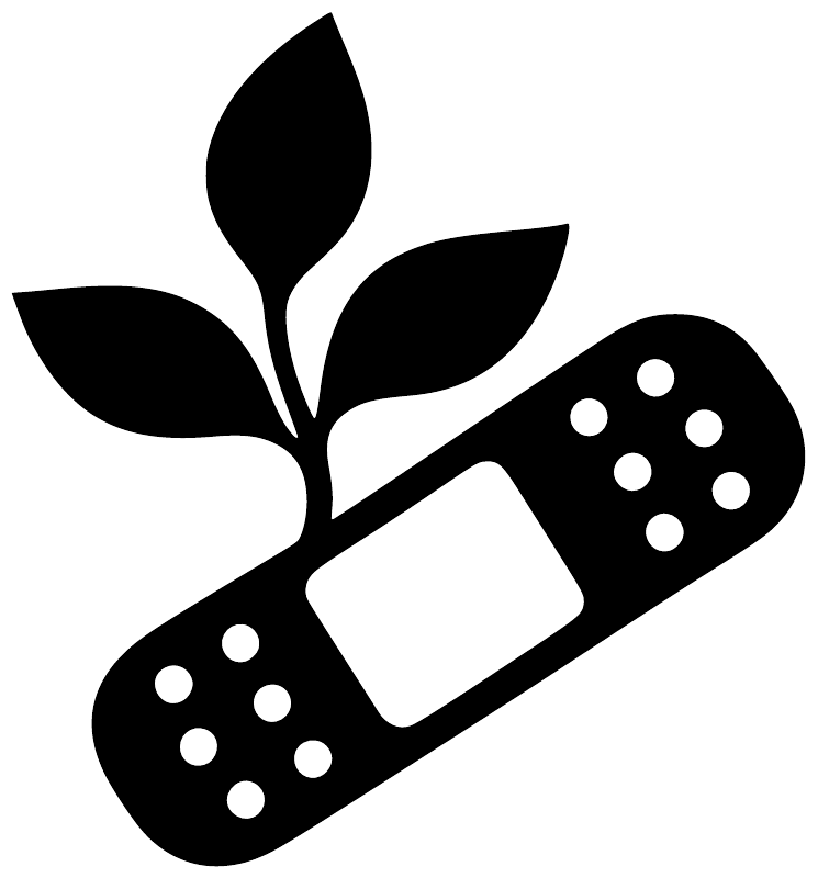 Black botanical healing vinyl decal with leaf sprig and bandage icon dotted with white circles