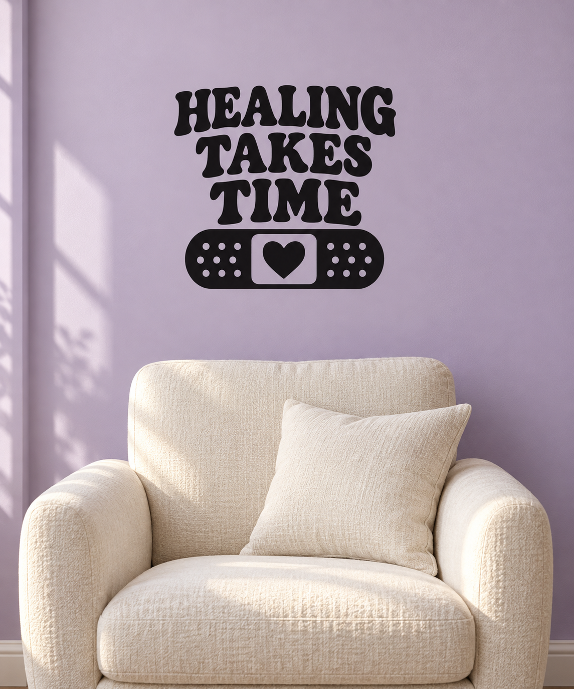 Healing Takes Time vinyl wall decal with heart and bandage graphic