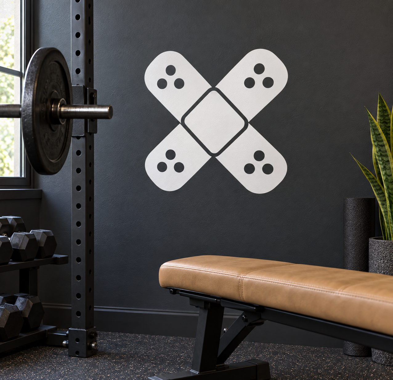 White crossed bandage vinyl decal with round dot details, diamond center patch