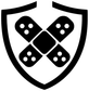 Vinyl shield decal with black bandage center and four dice-face icons