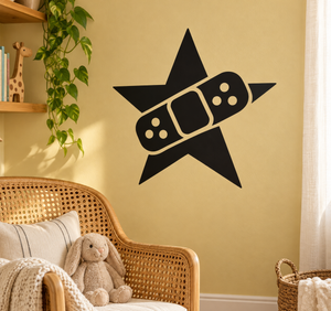 Black star vinyl decal with bandage graphic and dotted studs
