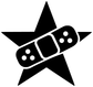 Black star vinyl decal with bandage-style strip and four white dot details