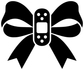 Black bow vinyl decal close-up with bandage-style center and white dot accents