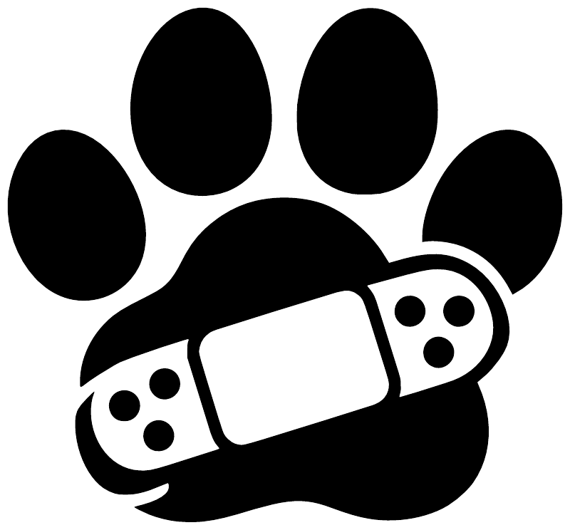 Black vinyl cat paw decal with white bandage rectangle and paw pad details