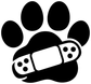 Black vinyl cat paw decal with white bandage rectangle and paw pad details