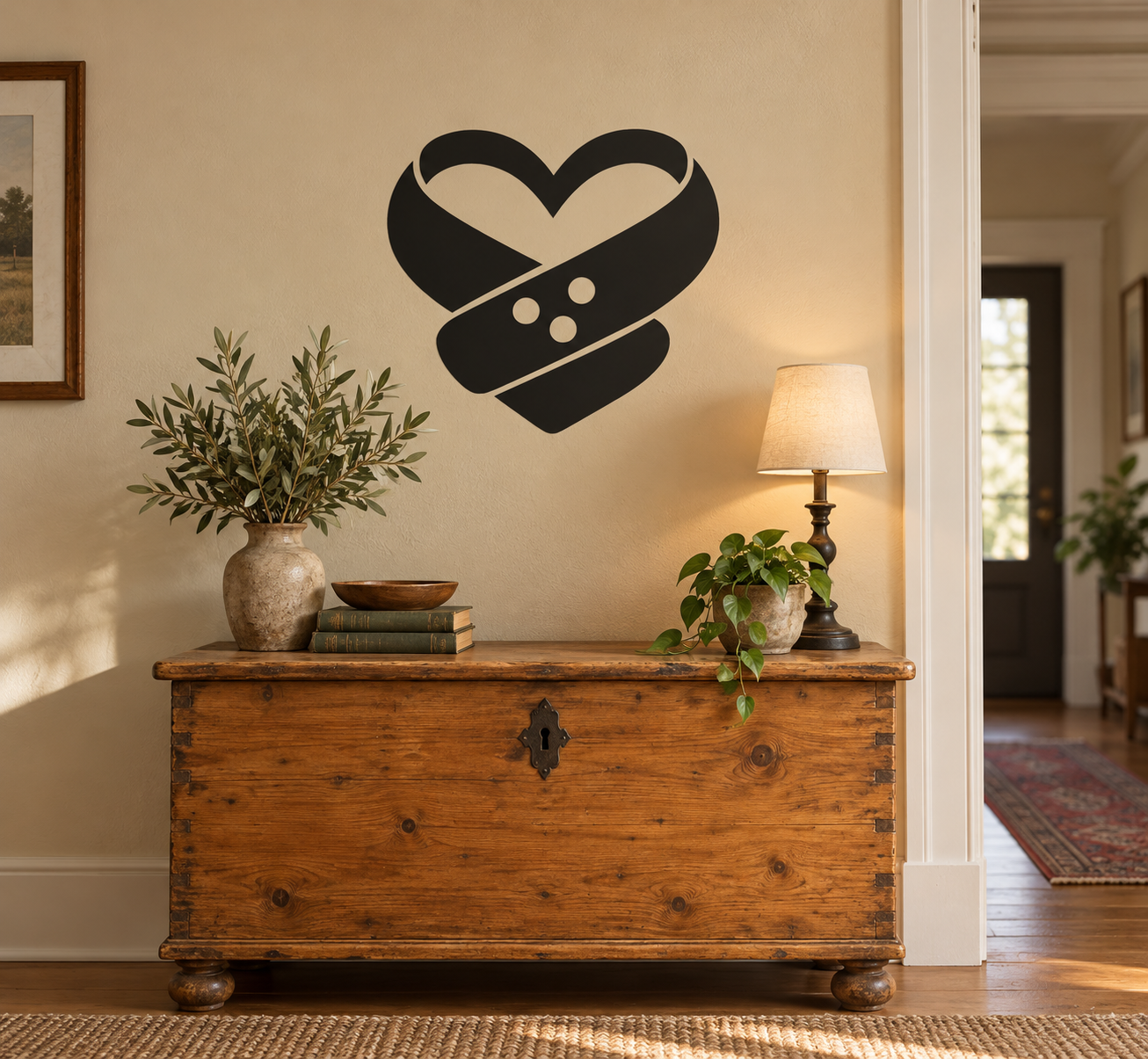 Black vinyl heart loop decal with bandage strip and white dots