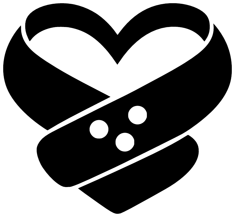Close-up black heart loop vinyl decal with bandage band and three white dots