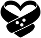 Close-up black heart loop vinyl decal with bandage band and three white dots