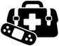 Medical bag vinyl decal with white medical cross and bandage icons on black
