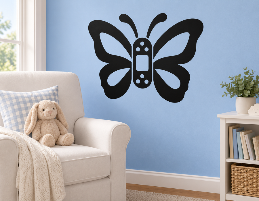 Black butterfly vinyl decal with butterfly body and dot details