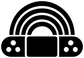 Rainbow arches vinyl decal on black boombox with five speaker circles