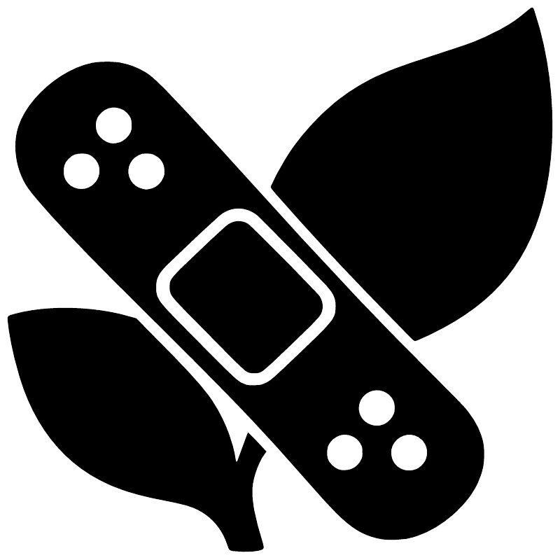 Close-up of black bandage-and-leaf vinyl decal icon with white outline and dots