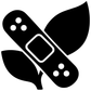 Close-up of black bandage-and-leaf vinyl decal icon with white outline and dots