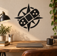 Black vinyl compass-and-bandage decal with bold geometric dice icons