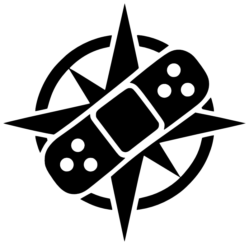 Black vinyl decal close-up of compass points with dice and bandage shapes