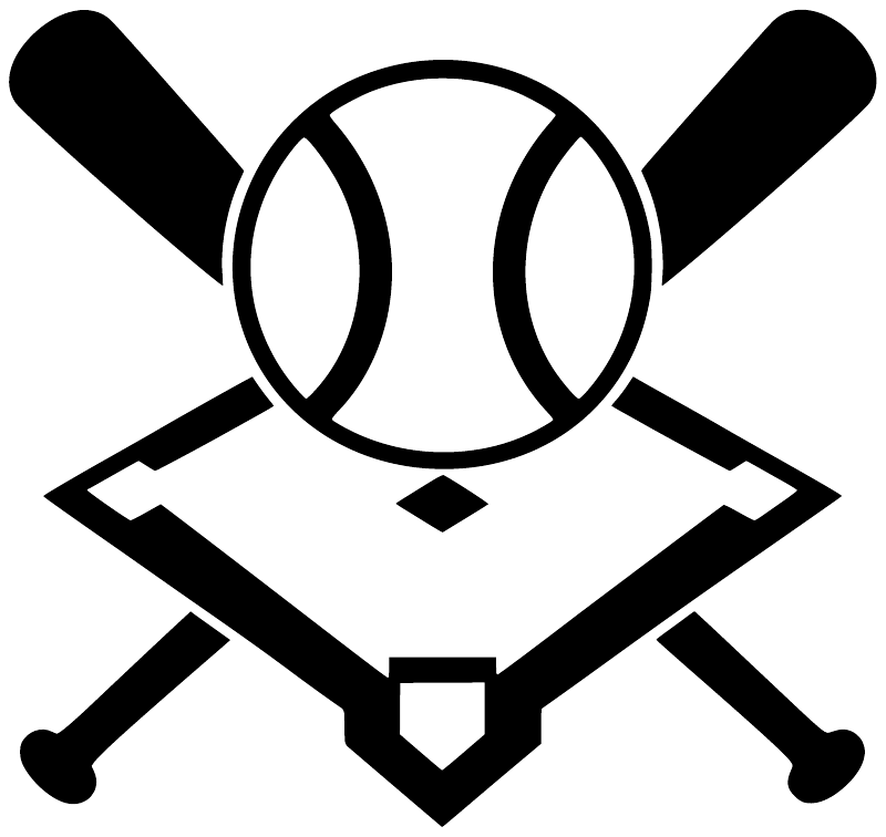 Baseball diamond crest vinyl decal, trophy and crossed bats icon in black and white