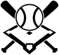 Baseball diamond crest vinyl decal, trophy and crossed bats icon in black and white