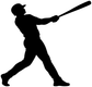 Black silhouette vinyl decal of a baseball batter swinging in follow-through pose