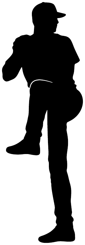 Pitcher windup silhouette vinyl decal, black baseball player outline
