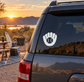 Vinyl baseball glove emblem decal on car window, white hand icon