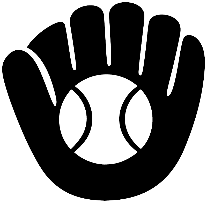 Black and white baseball glove emblem vinyl decal with bold hand icon