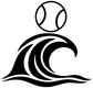 Baseball ocean curl vinyl decal with baseball circle and black ocean wave graphic