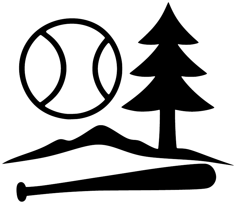 Black baseball circle, pine tree and bat vinyl decal design