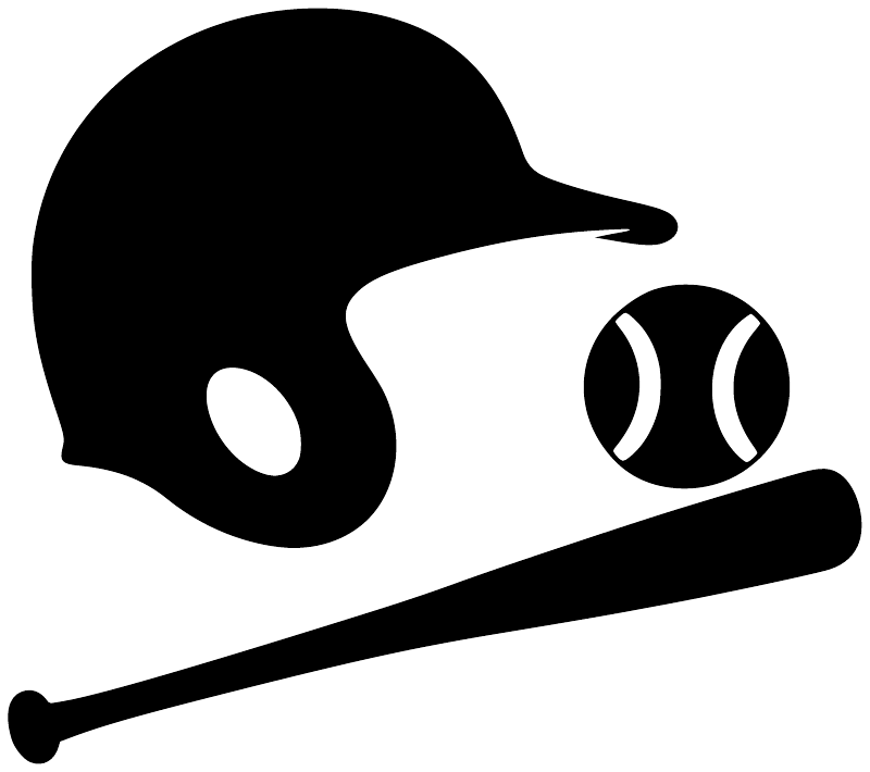 Baseball helmet emblem vinyl decal, black helmet with white face and bat