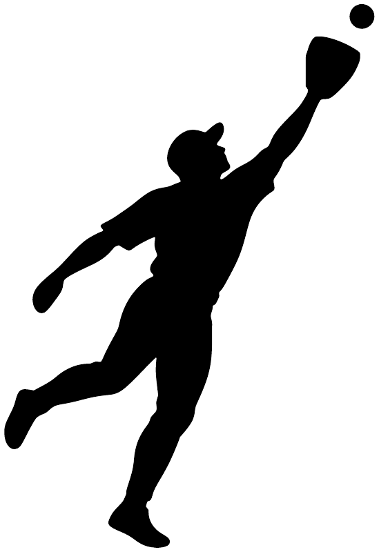 Baseball fielder silhouette vinyl decal, black player figure on white background