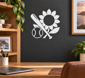 Sunflower baseball emblem vinyl decal with bat and baseball outline