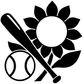 Baseball bat and sunflower vinyl decal with baseball ring icon