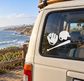 Baseball glove, ball, and bat vinyl decal on vehicle window