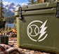 Baseball lightning arc vinyl decal with white circle and lightning bolt emblem