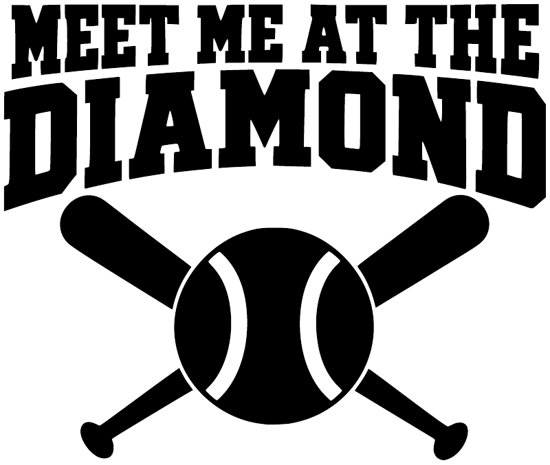 Baseball vinyl decal close-up with bold 'Meet Me at the Diamond' and crossed bats