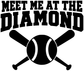 Baseball vinyl decal close-up with bold 'Meet Me at the Diamond' and crossed bats