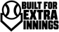 Baseball vinyl decal with Built for Extra Innings logo and bold text, black and white