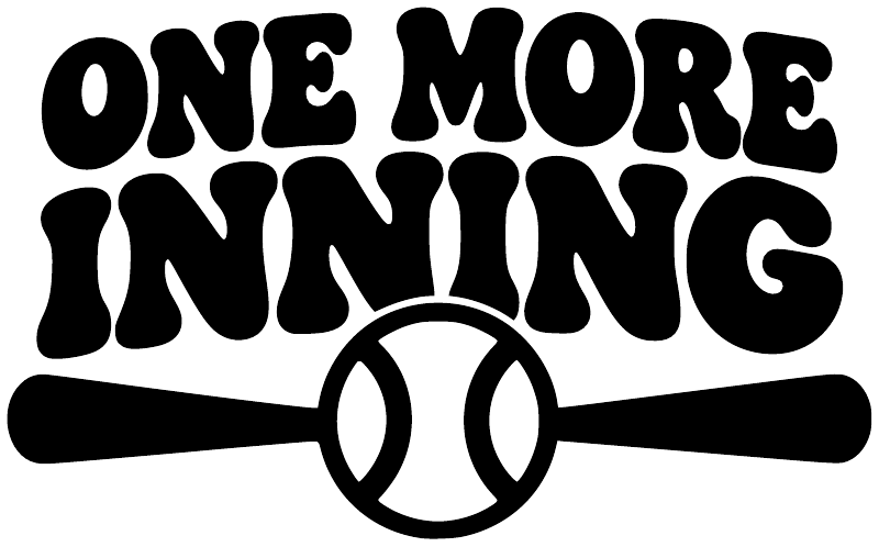 Vinyl decal graphic with bold 'ONE MORE INNING' text and baseball icon, black.