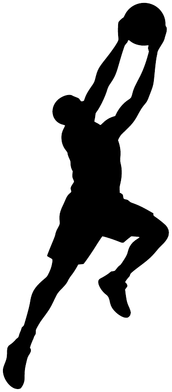 Black basketball player vinyl decal silhouette with basketball raised