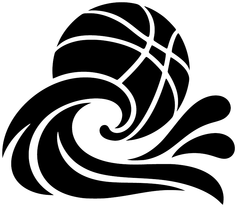Black-and-white vinyl basketball ocean wave swirl decal close-up